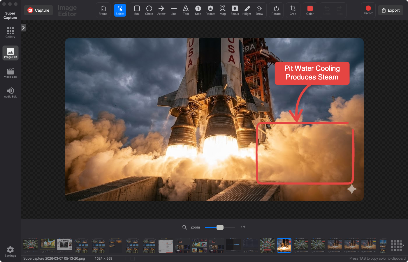 SuperCapture image editor with annotation tools