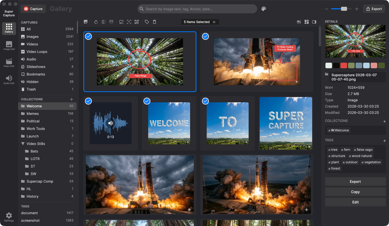 SuperCapture command bar with bulk actions for selected items